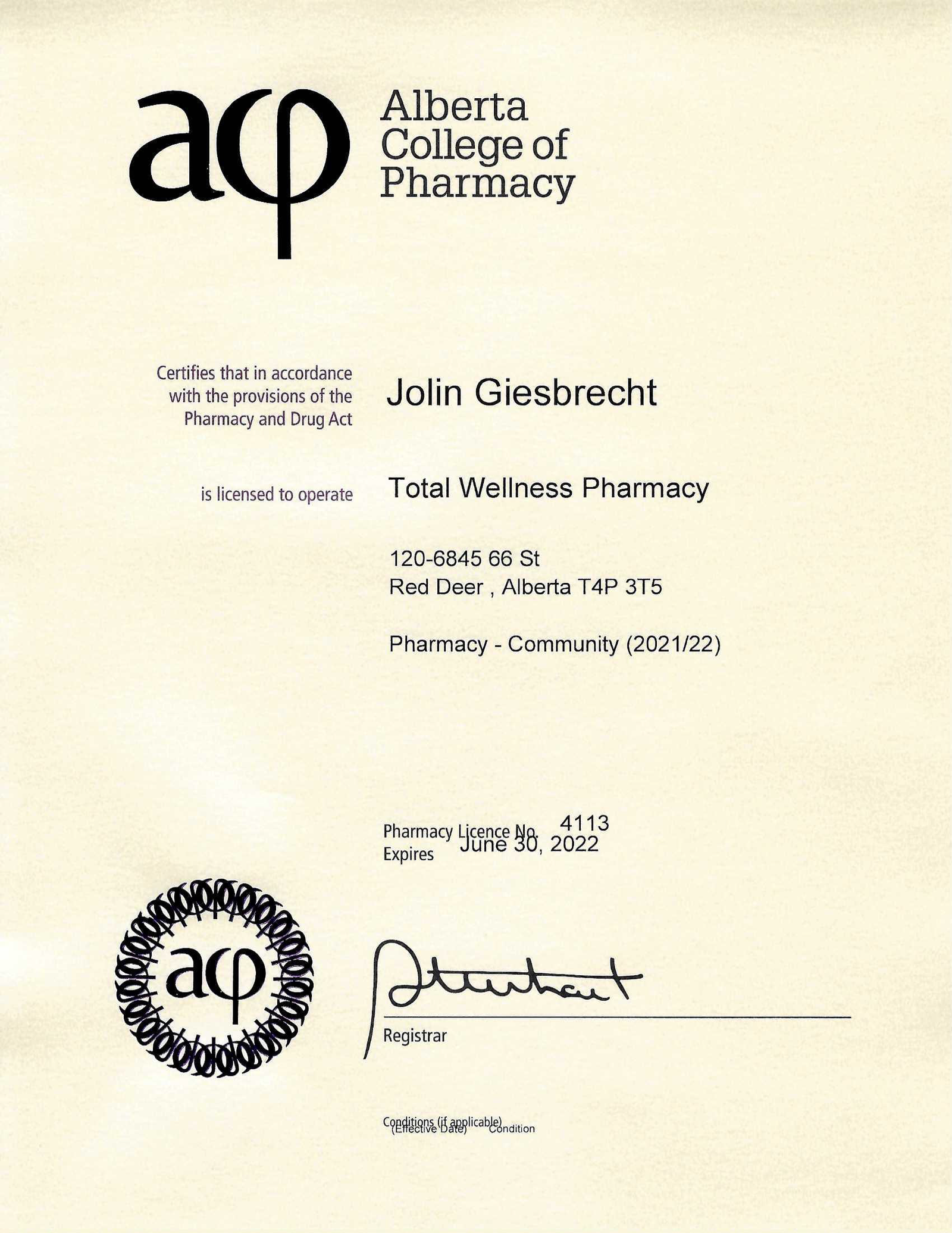 Pharmacy Licence Total Wellness Pharmacy